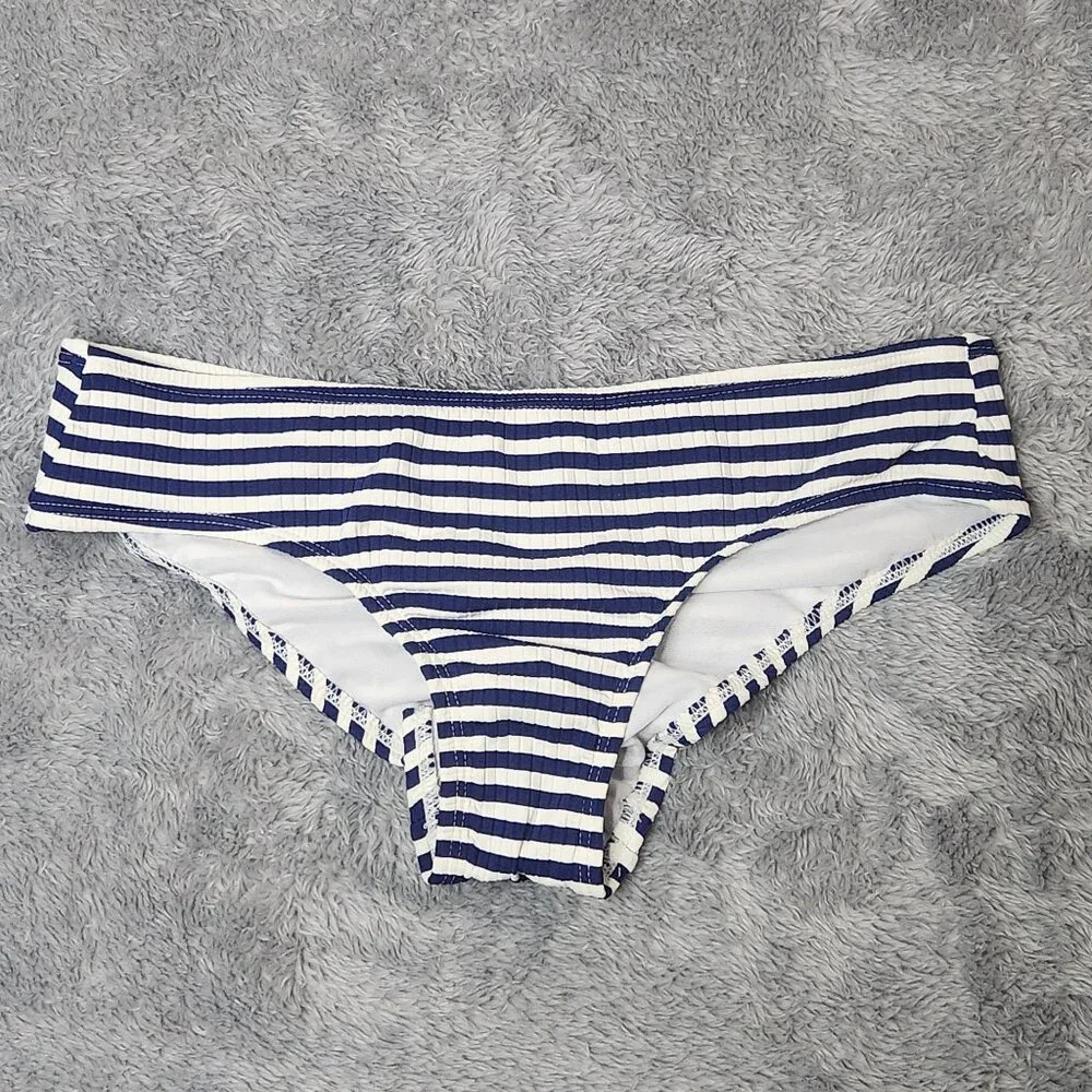 Xhilaration Bikini Bottoms‎ Juniors M 4-6 Navy Stripe Ribbed Cheeky Hipster
